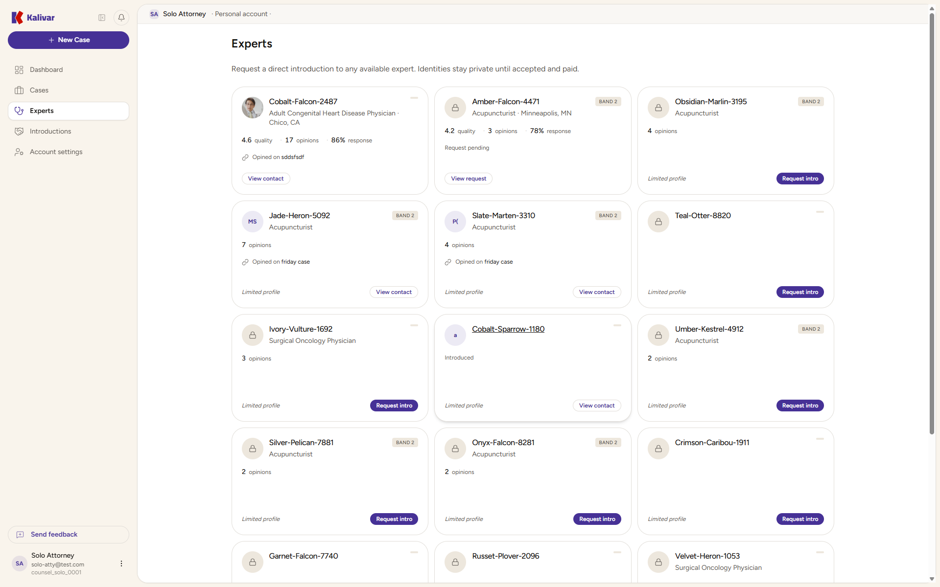 Matched experts list with specialty filters